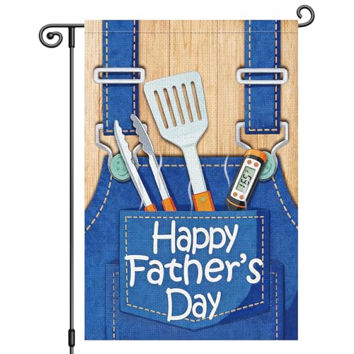 Heyfibro Happy Fathers Day Garden Flag 12x18 Inch Double Sided Small House Flag for Daddy Papa Fathers Day Party Outdoor Decorations