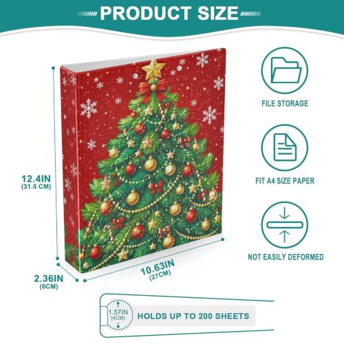 Image of Christmas Tree Snowflakes Red 3 Ring Binder with 2 Interior Pockets 1.5 inch Binders 3 Ring Heavy Duty Fit 8.5 inch x 11 inch Letter Size for Office School, 2 Pack