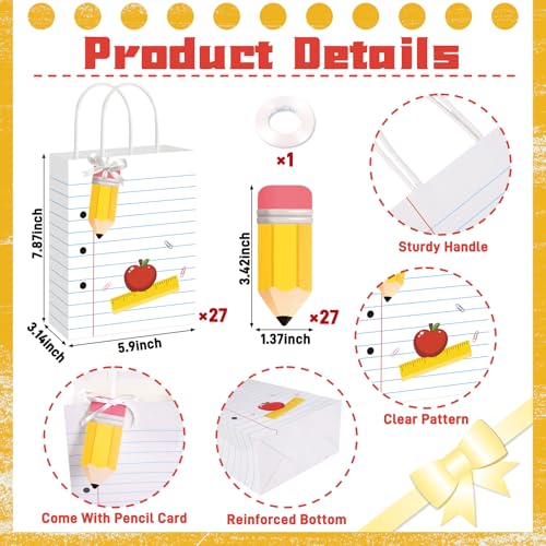 Image of Jpfezry 27 Pcs Back to School Gift Bags Bulk with Handles Pencil Cards for Teacher Appreciation End of Year Party Favor