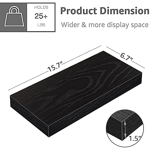 Image of QEEIG Floating Shelves for Wall Bathroom Shelf Bedroom Kitchen Living Room Farmhouse Small Book Shelf 16 inch Set of 4, Black (015-B4)