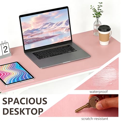 Image of BestOffice Computer Desk,Home Office Desk, Modern Simple Style for Home Office Study Writing (Pink, 32 Inch)