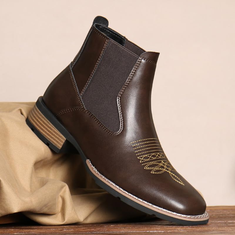 Image of Santimon Men's Square Toe Chelsea Boots, Ankle High, Slip-On, Anti-Slip Dress Casual Outdoor Boots
