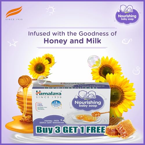 Image of Himalaya Nourishing baby soap 75g | Buy 3 Get 1 Free | No 1 Doctor prescribed brand | Honey, Sunflower oil, Milk, Castor Oil |Antibacterial and Moisturization Action for sensitive skin|Gentle.Safe.researched