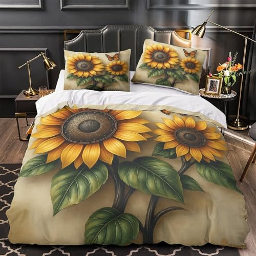 Parure de lit tournesol 140x200 housse de couette ado microfibre - 2