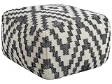 Beliani Pouf Tricoté en Laine Noir et Blanc Carré Garni de Billes de Polystyrène Knidos