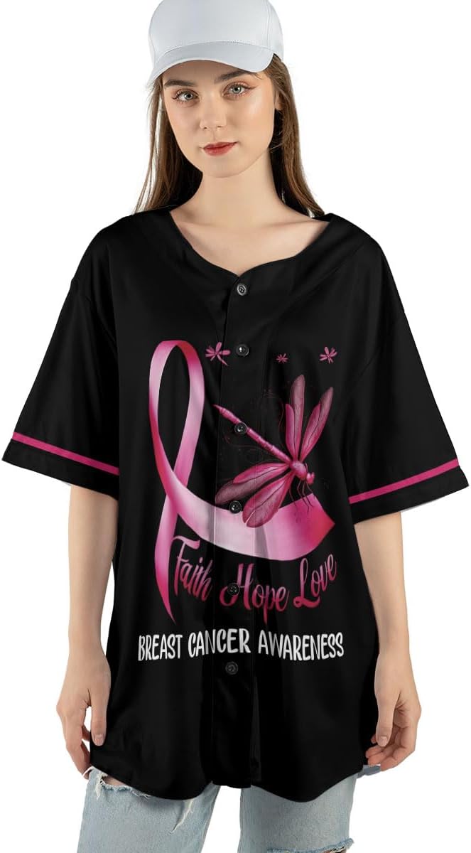 Personalized Name Breast Cancer Awareness Baseball Jersey, Custom Pink Breast Cancer Shirt, Faith Hope Cure Baseball Jersey