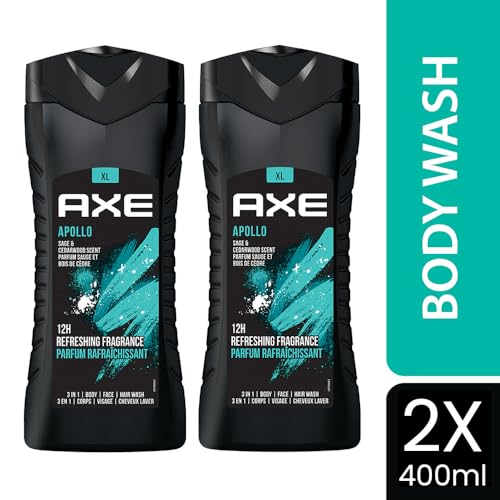 Image of AXE Apollo 3-in-1 Body, Face & Hair Wash | Fresh Sage & Cedarwood Scent | 12H Refreshing Fragrance | Combo of 2| 400 ml Each