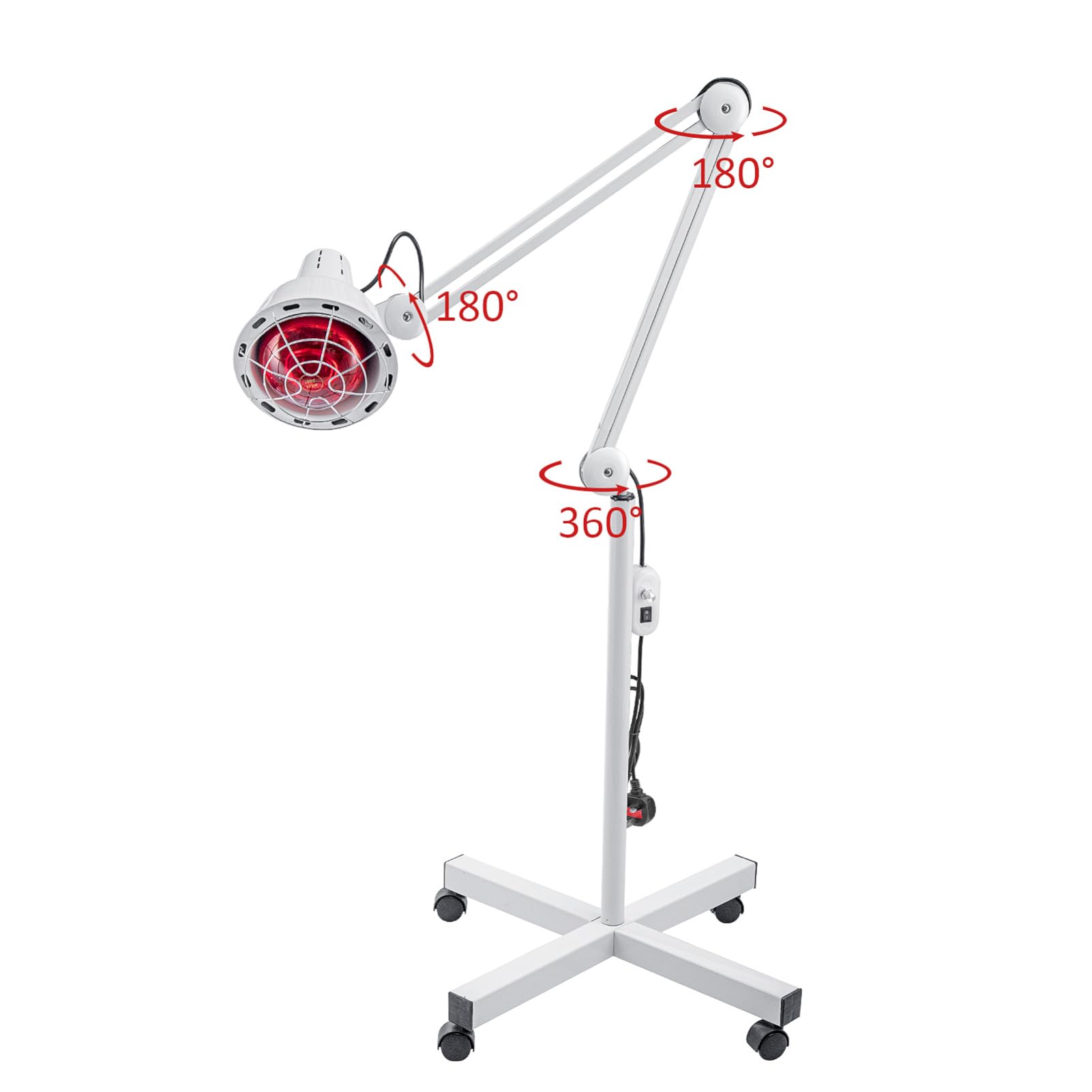 Youyijia 275W Infrarotlampe Wärmelampe mit Ständer und 4 Rädern Rotlicht Therapielampe Mobil Infrarottherapie Lampe Höhenverstellbar Für Schmerzlinderung & Muskelentspannung