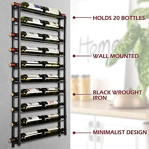 Aqarea Wine Rack Wall Mounted Wine Rack (Black/Metal) 20 Bottle Wine Rack Wall Mounted, Assembled Wall Wine Storage Holder #TOP3