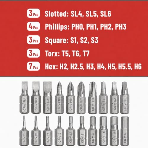 Image of Bates- Low Profile Right Angle Screwdriver with Drill Bits Set, 21 pcs, 1 /4 inch Mini Ratchet Screwdriver with Torx, Hex, Phillips, Flat and Square Bits for Tight Spaces