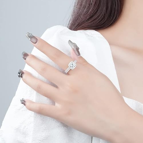 Oumiyer 925 Sterling Silver Engagement Rings For Women, 1.5 Carat Plated Cubic Zirconia Two-In-One Wedding Engagement Promise Eternity Ring Set For Women Size 9 Father’s Day Gift #TOP3