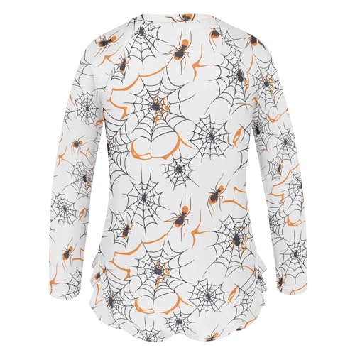 Orange Black Halloween Spider Webs Girls Long Sleeve Swimsuit Rashguard Swimwear One Piece Bathing Suit 212209002