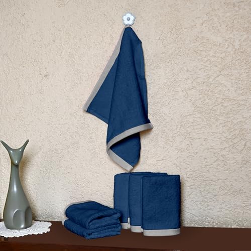 Image of Divine Casa 500 GSM Cotton Face Towel Set of 6 | 30 x 30 CM Blue Soft Absorbent Cotton Face Towels | Luxury Spa Quality Quick Dry Washcloth Set