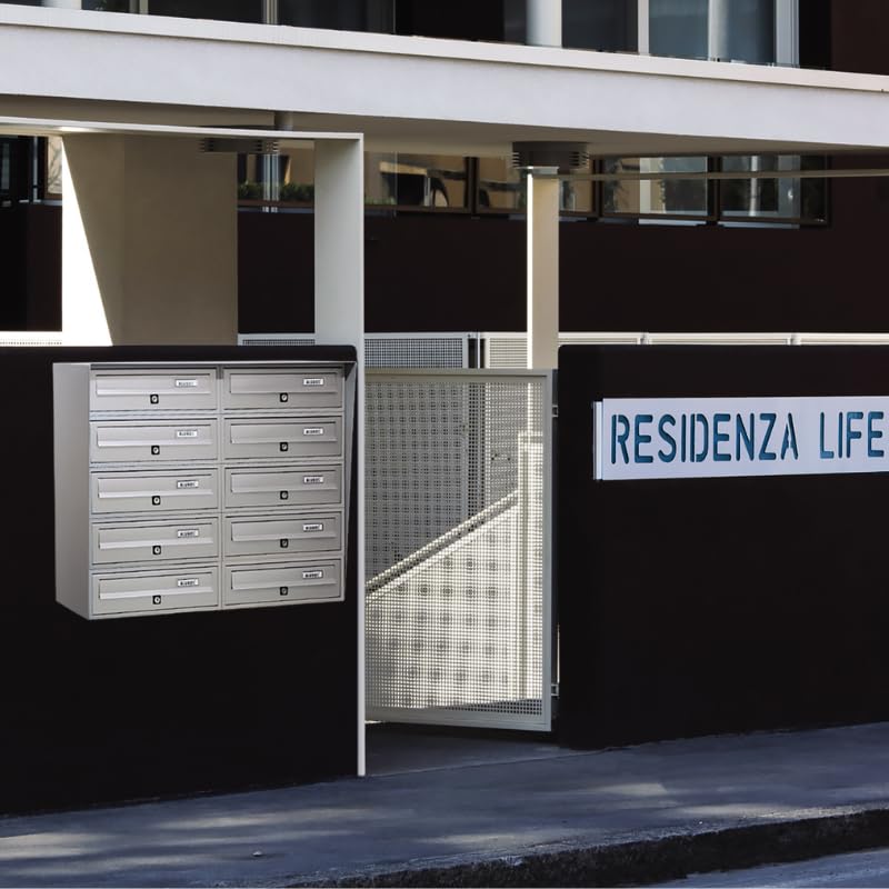 ALUBOX SLIM Cassette Postali Condominiali 10 Posti 63X77,5X30 Cm In Lamiera Zincata E Alluminio Cassetta Postale Da Esterno Condominiale Con Sistema Anti Prelievo (ARGENTO)