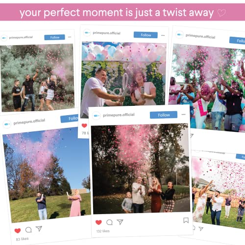 PrimePure Gender Reveal Confetti Cannon, Biodegradable Powder & Heart Shaped Confetti Party Poppers, Pink, Set of 4 - Image 4