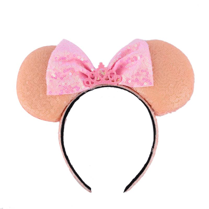 Lovefairy Colorful sequins Bowknot Headband Cute Mouse Ears Headband for Travel Party Festivals (Champagne)