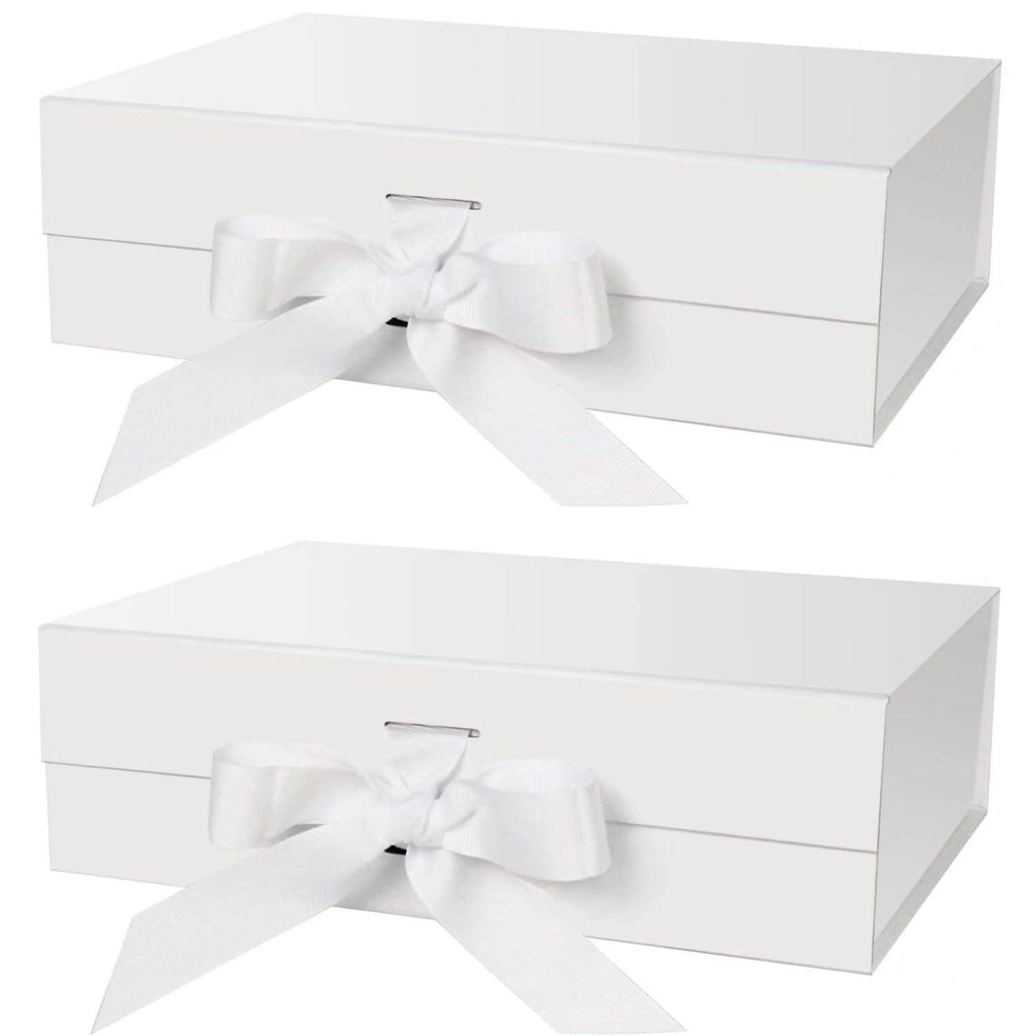 KAHEIGN Magnetyczne pudełka na prezenty z pokrywkami, 31 cm x 22 cm x 10 cm, białe papierowe pudełko prezentowe dla druhny, pudełko na oświadczyny ze wstążką, na ślub, urodziny, Boże Narodzenie