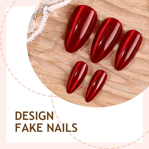 Image of Christmas Red Press on Nails Medium Almond Fake Nails Glitter Glue on Nail Press ons with Design Glossy Full Cover Shiny Stick on Nail for Women Girls Manicure 24Pcs