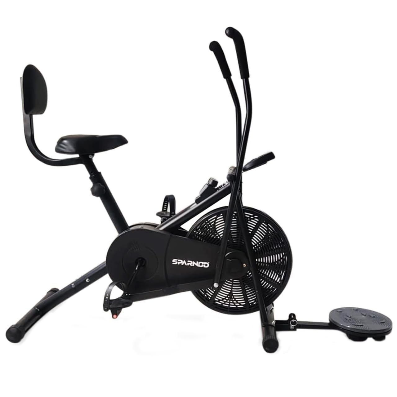 SPARNOD FITNESS SAB-05_T Upright Air Bike: Dual Action Full Body Workout, Adjustable Resistance, Height-Adjustable Seat with Backrest, Tummy Twister - Ideal for Home Gym, DIY Installation, Maximum User Weight - 120 kg