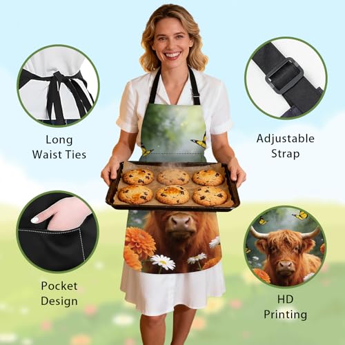 Image of Nuxovilar Decorative Kitchen Apron, 26.77x30.70 Inch Polyester Cooking Wearable Cover