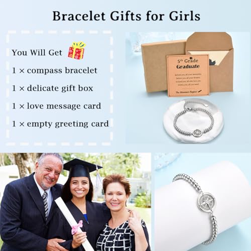 Image of Graduation Gifts for Her, Class of 2026 High School 5th 6th 8th Grade College Masters Degree Graduation Compass Bracelet Jewlry Gifts for Girls Women
