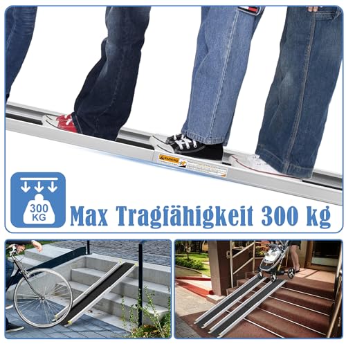 FIVMEN 2X Rollstuhlrampe Teleskop 76-122 cm Aluminium Rampe Rollstuhl Tragfähigkeit 300 kg Teleskoprampe Auffahrrampe Laderampe Verstellbare Tragbare für Rollstühle & Scooter