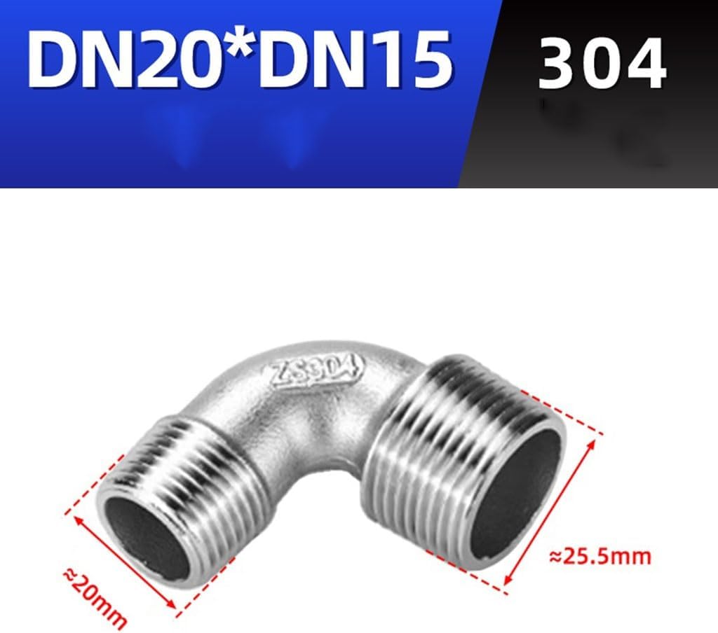Stainless steel pipe fittings,stainless steel elbow,1pcs Stainless Steel 90° Elbow, DN10*DN8- DN25*DN20 Male X Male 90 Degree Elbow Coupler Connector 304 Pipe Fitting (Color : DN15*8)(DN20*15)