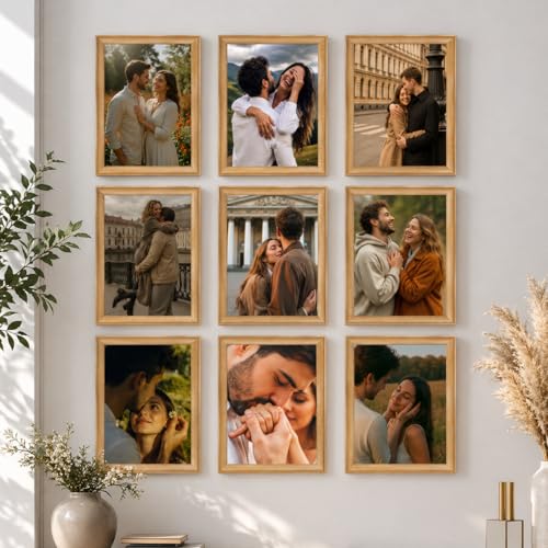 Image of Art Street Wooden Photo Frame for living room, Aesthetic Cave Design Photo Frames for Photograph, Art Work, Certificates Set of 9 (8x12 Inch, Wood Brown)