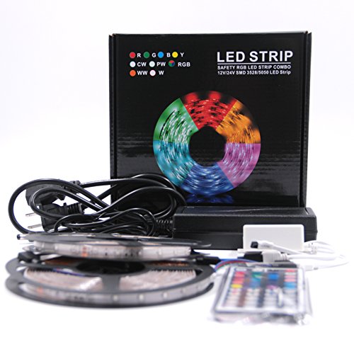 Preisvergleich Produktbild BonvieTech 5050 LED-Lichtstreifen, Farbwechsel, RGB-Licht, wasserfest, flexibel, 300 LEDs, Fernbedienung mit 20 Tasten und 12 V 5 A Netzteil, IP67-5050 10M 300leds RGB Waterproof Kit
