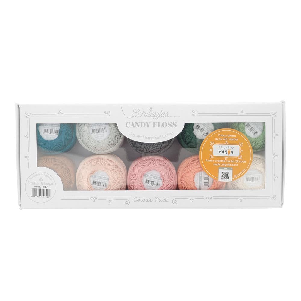Scheepjes Candy Floss (165m) Colour Pack Yarn - for Knitting or Crocheting Projects, Mercerised Cotton, 1st - Studio Manya, 10 x 20g