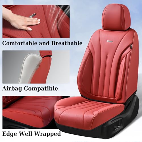 Image of Coverado Car Seat Covers for Front Seat, Luxury Leather Seat Cover, 2 PCS Waterproof Seat Cover, Automotive Seat Covers, Driver Car Seat Protector, Universal Car Seat Cushions Fit for Most Cars(Red)