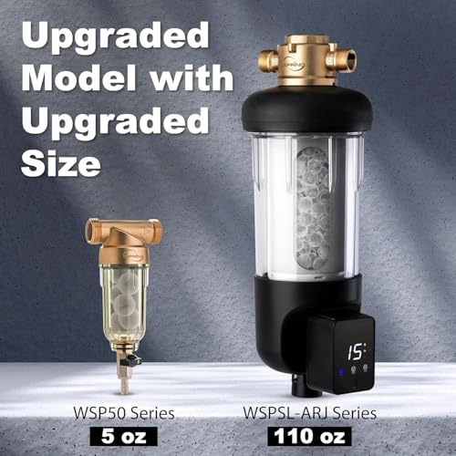 Image of iSpring WSP50SL-ARJ Reusable Whole House Spin Down Sediment Water Filter, Includes Siliphos Helps Prevent Scale and Corrosion, Clear Housing, Upgraded Jumbo Size, with Touch-Screen Auto Flushing