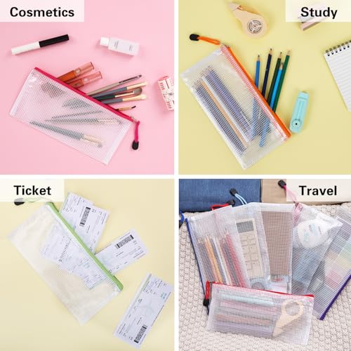 Image of EOOUT Mesh Zipper Pouch 24pcs 9.5x4.5 Inches Small Organizing Bags in 12 Colors for Travel Storage and Office Supplies Storage