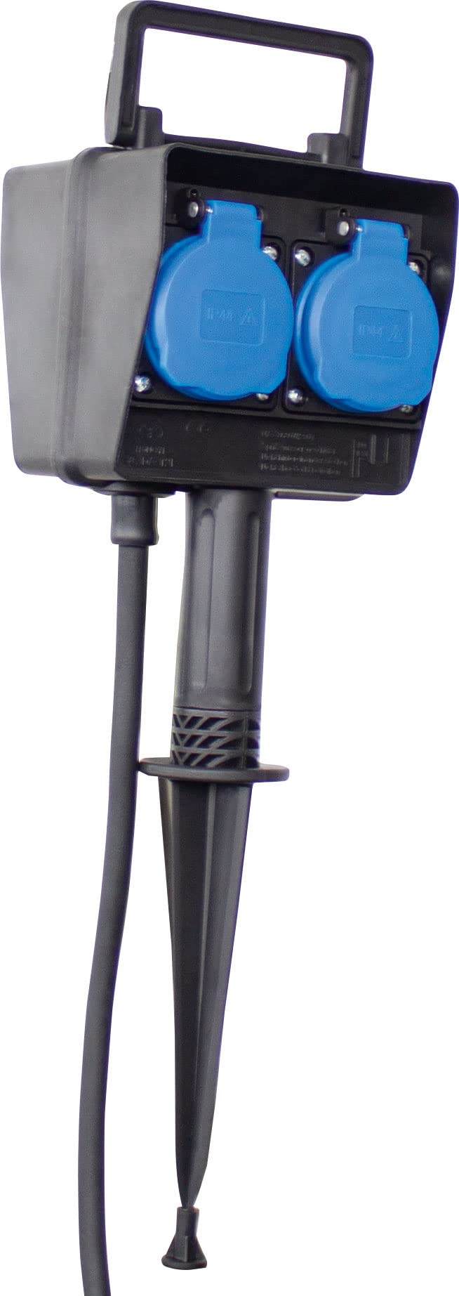 as - Schwabe - Toma de distribución de picos de tierra, tomas de contacto de protección cuádruple con tapas abatibles de seguridad, distribuidor de tomas con 2m H07RN-F 3G1,5, 230V, 16A, IP44, negro