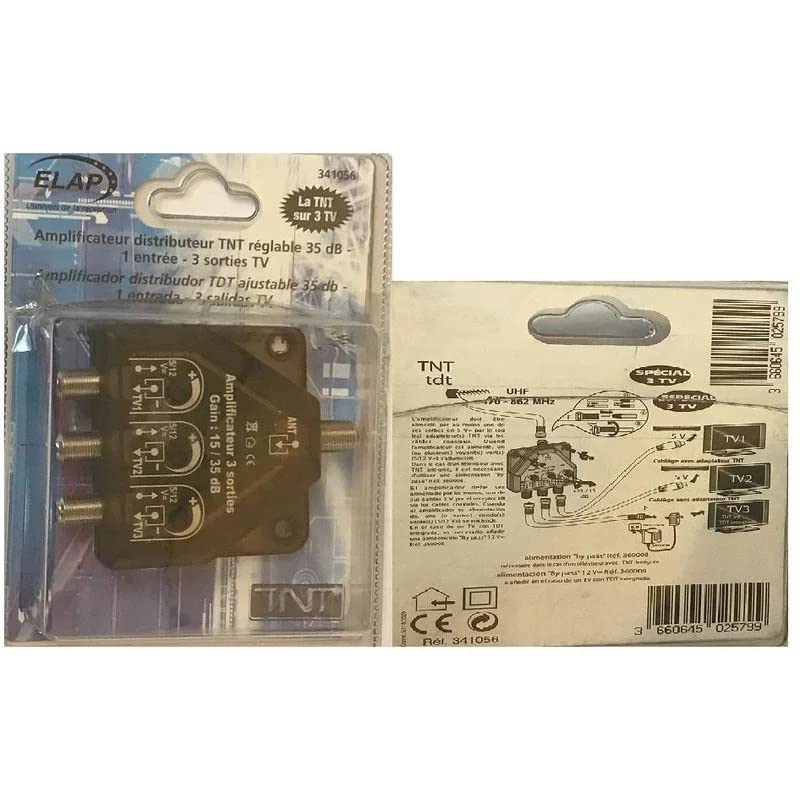 Répartiteur / Amplificateur 3 TV TNT UHF 470 / 790 MHz réglable - Gain : 35 DB - Auto-alimenté