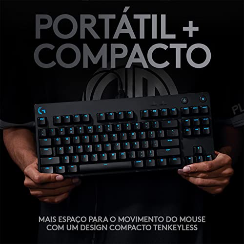 Teclado Mecânico Gamer Logitech G PRO com Layout US, RGB LIGHTSYNC, Design TKL, Cabo Destacável e Switch Exclusivo GX Blue Clicky glide