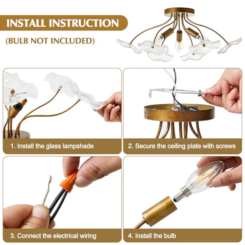 Semi Flush Mount Ceiling Light Fixture 3 Light Modern Gold Ceiling Light - image 4