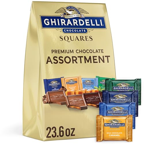 Image of GHIRARDELLI Premium Assorted Chocolate SQUARES, 23.6 oz Bag Variety Pack of Milk, Dark, Mint, and Caramel Chocolates
