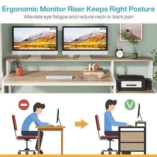 Image of Tribesigns 63 Inch Computer Desk with File Drawer Cabinet, Ergonomic Office Desk with Monitor Stand, Industrial Computer Table with Printer Space, Wood PC Table Workstation Desk for Home Office
