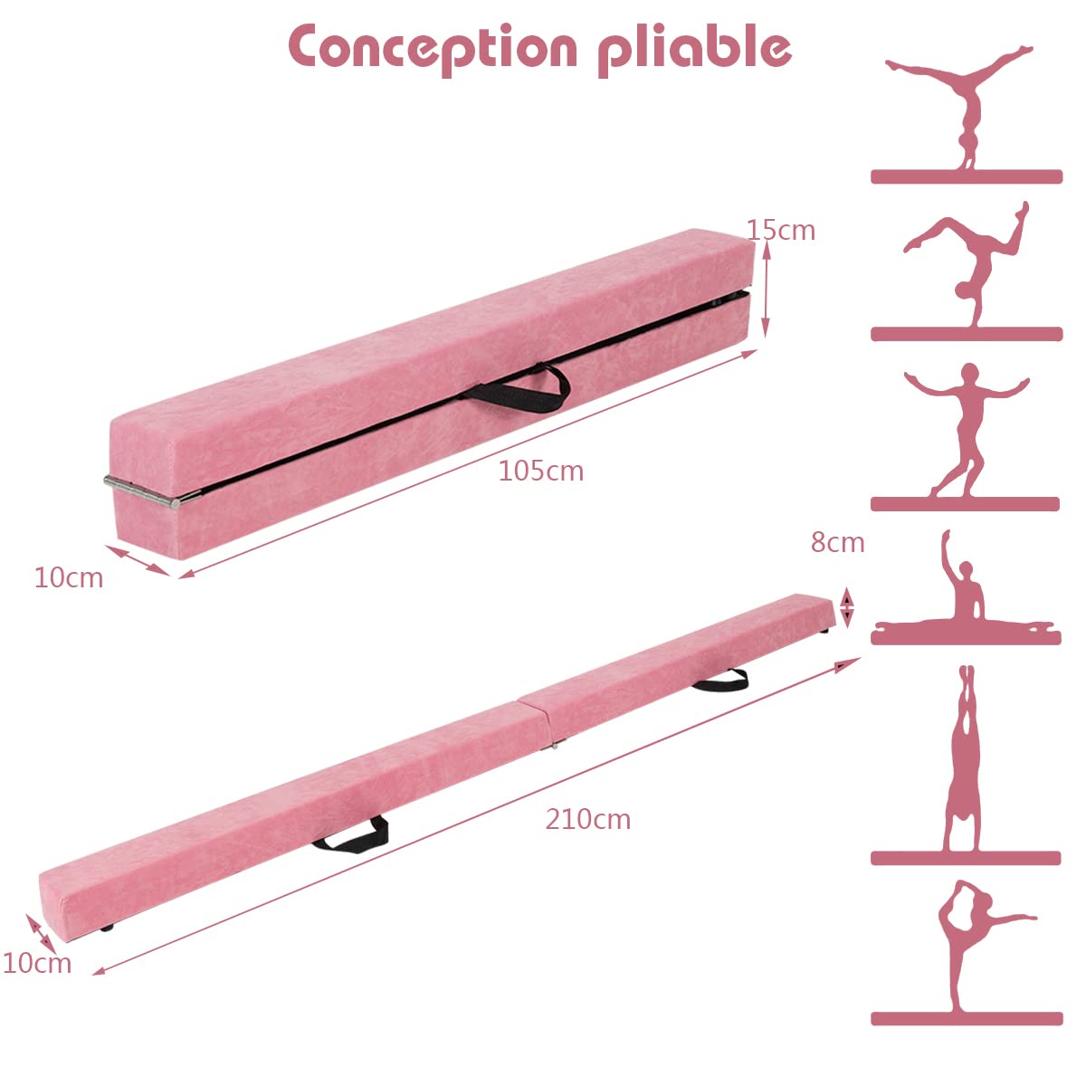 RELAX4LIFE Trave da Ginnastica Pieghevole 210 cm, Trave di Equilibrio per Palestra e Casa con Base Antiscivolo, Cerniere e Schiuma, Allenamento Fitness per Bambini e Adulti