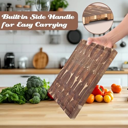 Tabla de cortar de madera de acacia de 40 × 30 × 4 cm con patas antideslizantes y asas 5