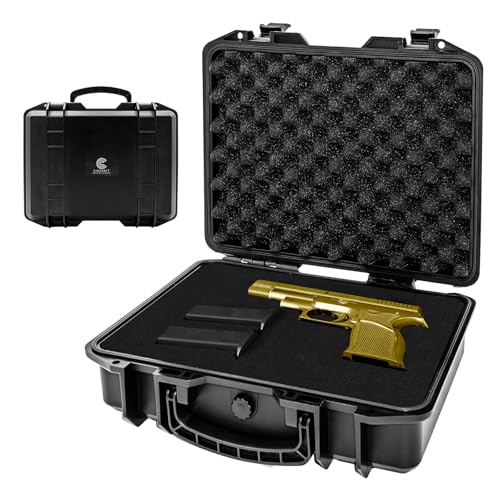 CIGCRAFT TSA Approved Pistol Case, Gun Case for Handguns, Lockable Carrying Box with 1 Pistols &2 Magazines for Air Travel & Range Use, Foam Insert & Waterproof Hard Shell, 9mm Pistols