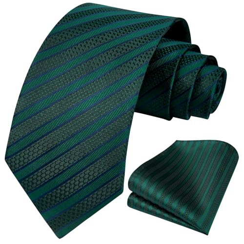 Image of HISDERN Mens Tie Striped Ties and Handkerchief Set Business Formal Woven Pocket Square Wedding College Stripe Necktie