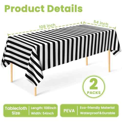 Image of Mulbozy Black Striped Tablecloth 2 Pack,Black and White Stripe Table Cover