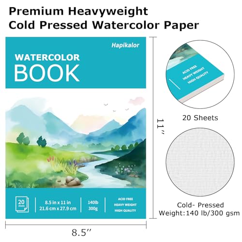 Image of Hapikalor 8.5 inchx11 inch Watercolor Paper Pad, 1-Pack, 140lb /300gsm Artist Painting Drawing Paper Book, Art Supplies for Adults Kids, Watercolors, Watercolor Paint Set, Sketchbook, Journal, Teal