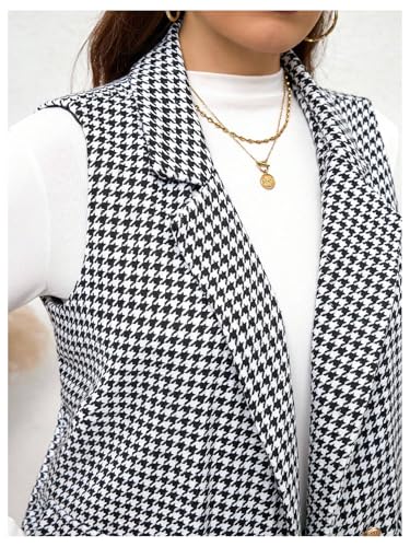 MakeMeChic Women's Plus Size Houndstooth Print Sleeveless Jacket Lapel Open Front Vest Blazer4