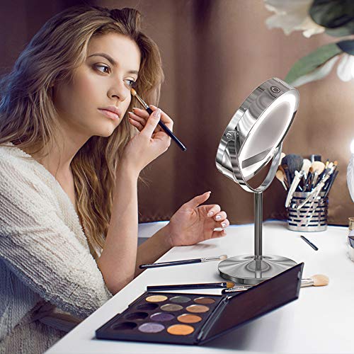 LED Makeup Mirror with Touch Screen Adjustable LED Light, 7 Inch Lighted Vanity Swivel Mirror 1x/10x Magnifying Double Sided Mirror - Thumbnail 6