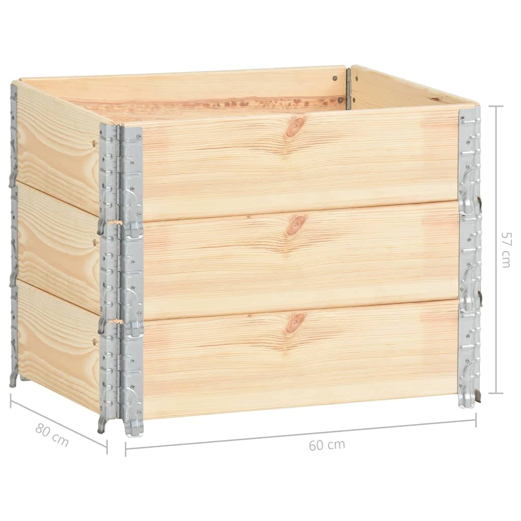 Paletten-Aufsatzrahmen aus massivem Kiefernholz 3 Stück 60x80 cm stapelbar klappbar mit verzinkten Metallecken für Lagerung Transport und Ladungssicherung in Werkstatt Fabrik Spedition