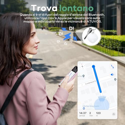 ATUVOS Smart Air Tracker tag 4 pezzi Bianco, Bluetooth Trova oggetti Compatibile con Apple Dov'è (solo iOS, Android non supportato), Localizzatore Chiavi per Borse/Bagagli/Zaini. Batteria Sostituibile - Immagine 3