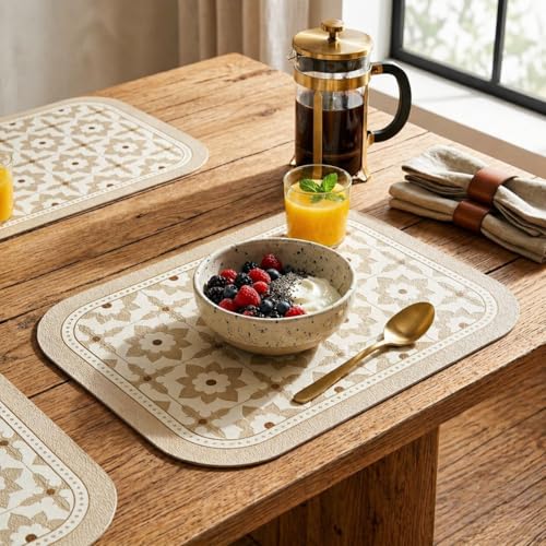 Image of Faux Leather Set of 4 Dining Table Placemats | Heat Insulation & Stain Resistant Waterproof Non Slip Dinner Table Mats | Perfect for Home, Kitchen, Restaurant, Office (Lotus Casa)
